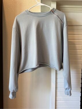 Allfenix Size L Blue Cropped Sweatshirt Rose Gold Shoulder Zip 100% Cotton